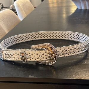 Studded White Belt with Silver Accents